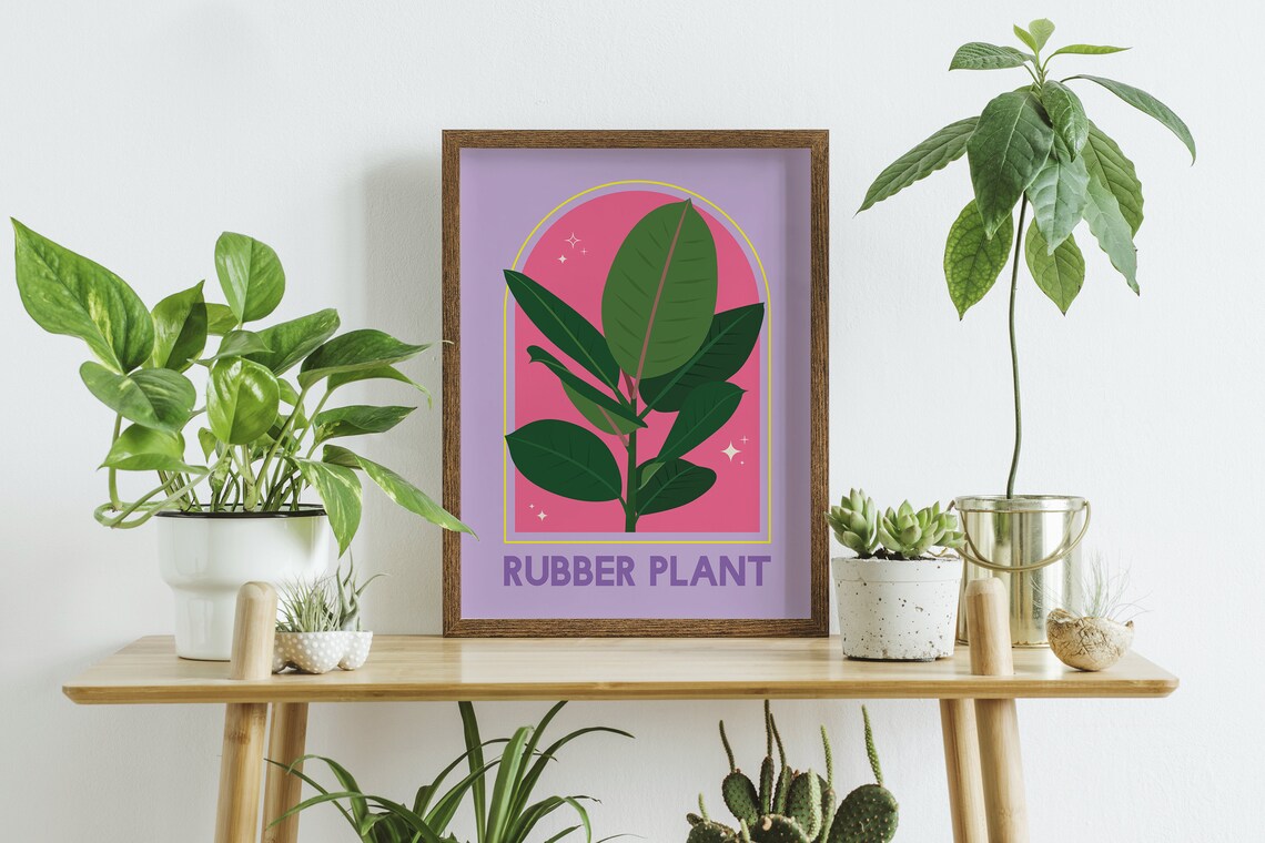 Rubber Plant Botanical Purple Pink Arch Modern Illustration Poster - Image 4