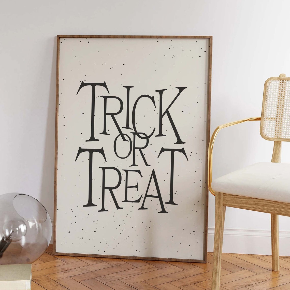 Trick Or Treat Minimal White Halloween Quote Wall Decor Poster - Image 4