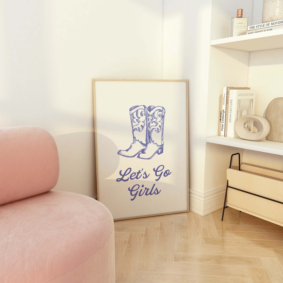 Lets Go Girls Cowboy Boots Purple Script Western Girl Art Poster - Image 3