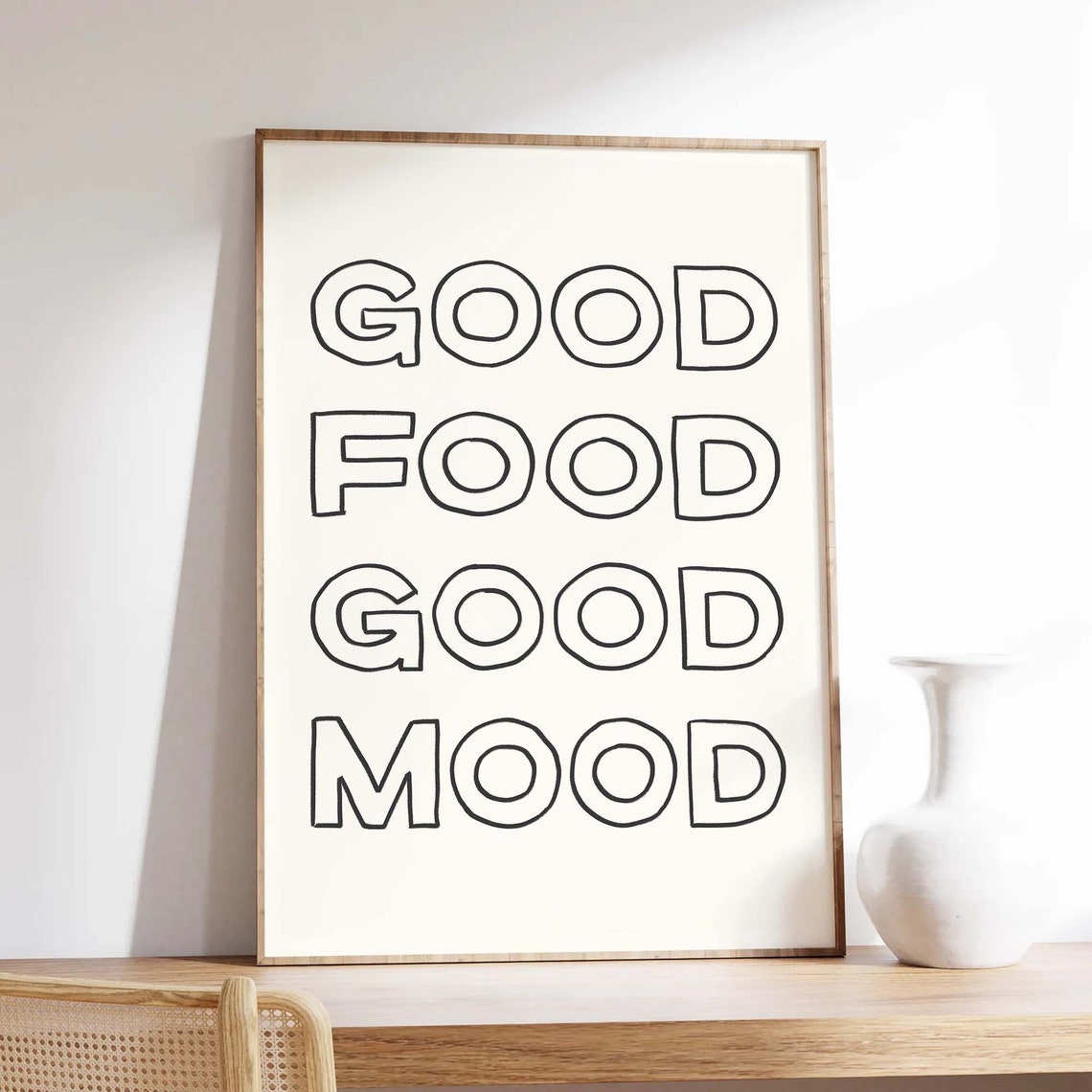 Good Food Good Mood Black Outline Kitchen Quote Wall Decor Poster - Image 2