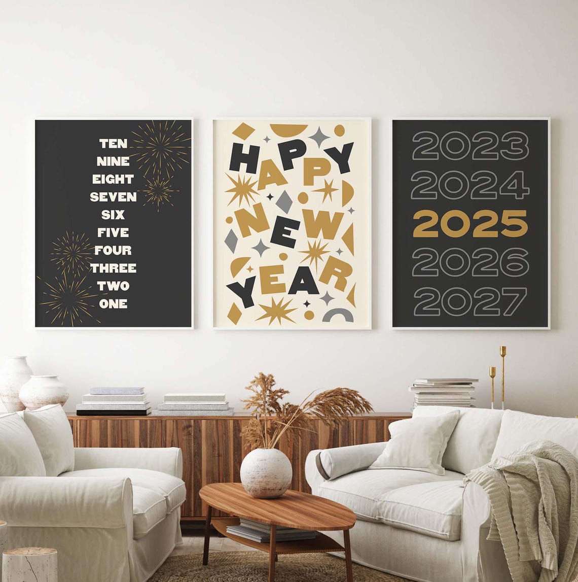 New Years Eve Gallery Wall Art 10 Printables Black And Gold New Years Prints Cute Holiday Wall Decorations - Image 3