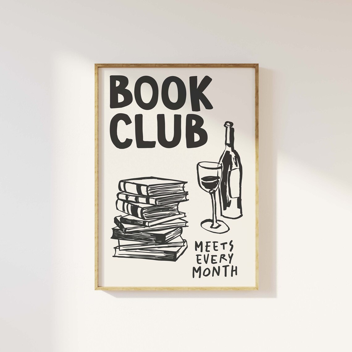 Book Club Meets Every Month Wine Books Art Poster for Reading Decor - Image 3