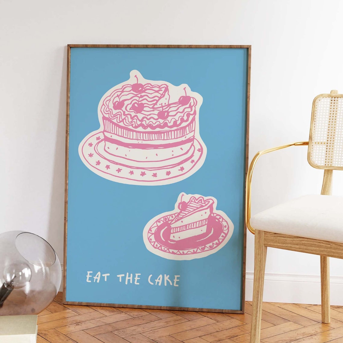 Eat The Cake Quote Cake Illustration Blue Kitchen Wall Decor Poster - Image 2