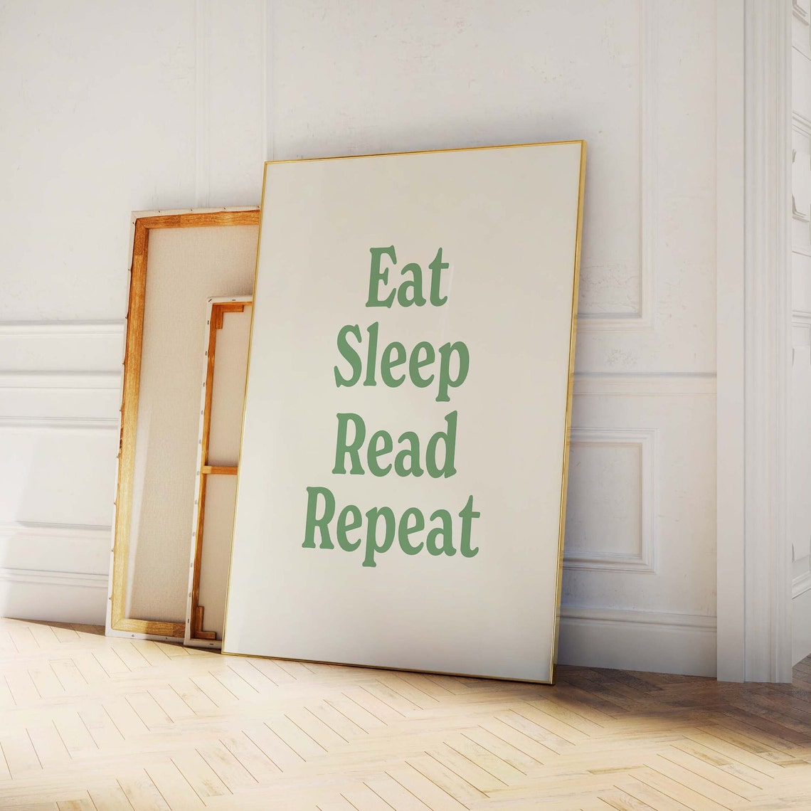 Eat Sleep Read Repeat Print Art Cute Library Decor Trendy Reading Poster Book Lover Wall Art Green Wall Art - Image 4