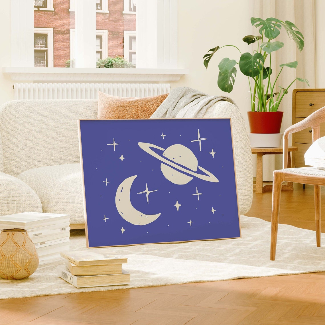 Outer Space Print Art Cute Stars And Planets Art Print Blue Wall Art Boho Space - Image 2