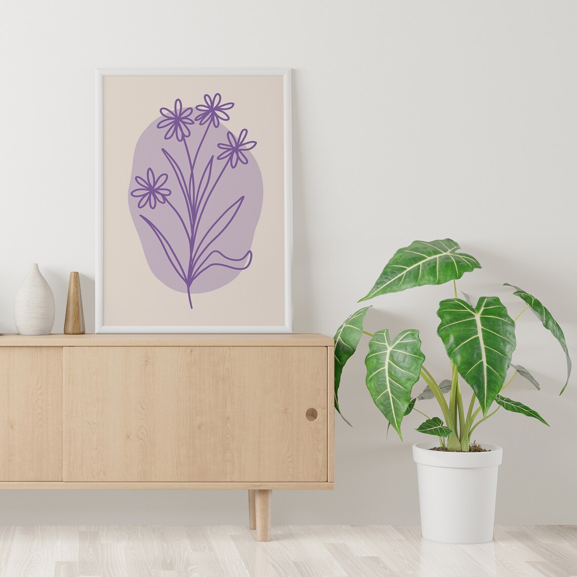 Lavender Daisy Line Art Poster with Purple Floral Drawing and Bloom - Image 3