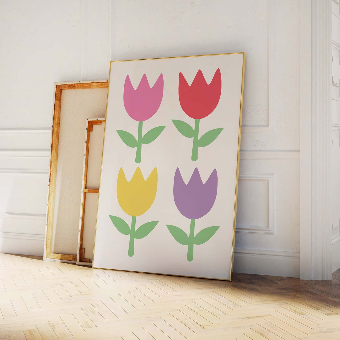 Colorful Flat Tulips Pink Red Yellow Purple Modern Floral Poster - Image 4