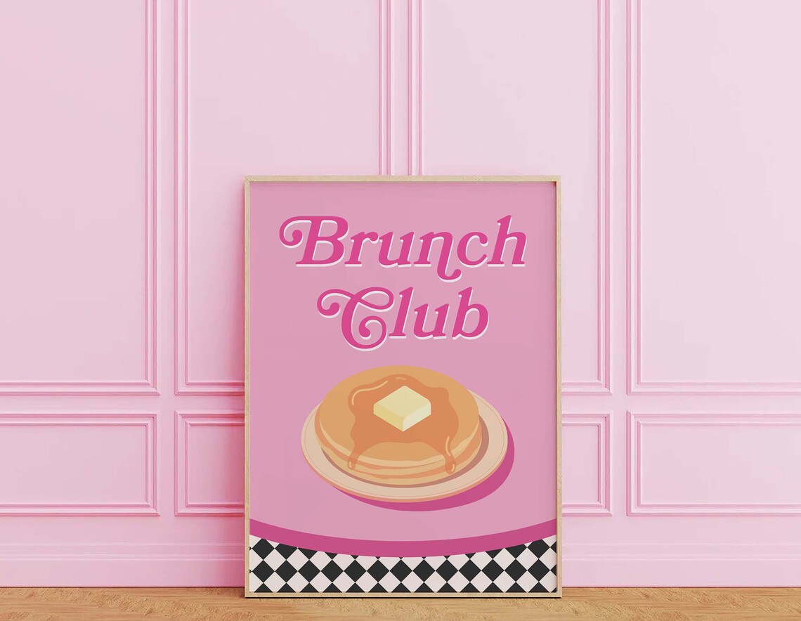 Brunch Club Pink Pancakes Retro Cute Kitchen Breakfast Food Art Poster - Image 3