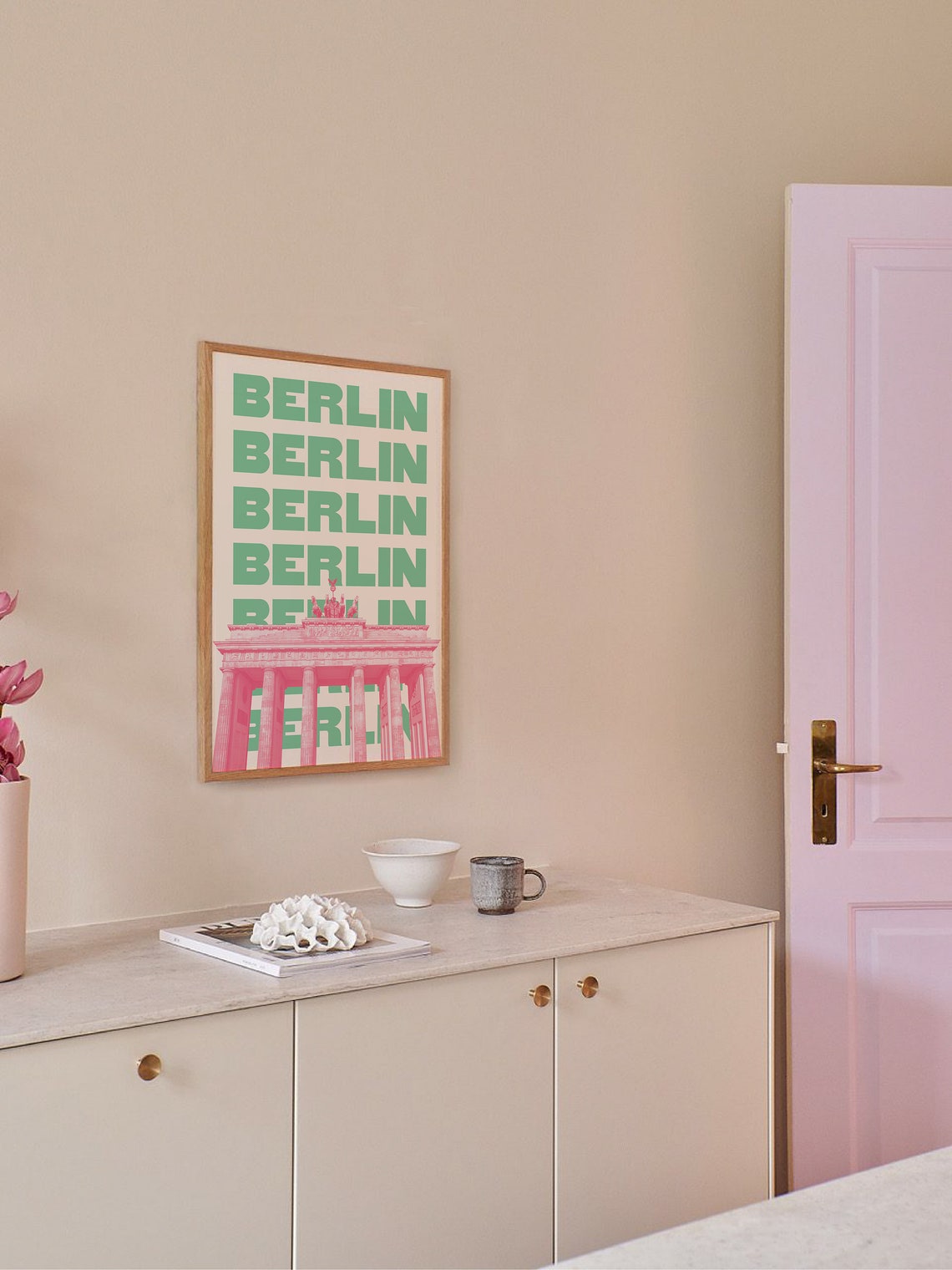 Berlin Brandenburg Gate Pink Green Typography Travel Art Poster - Image 4