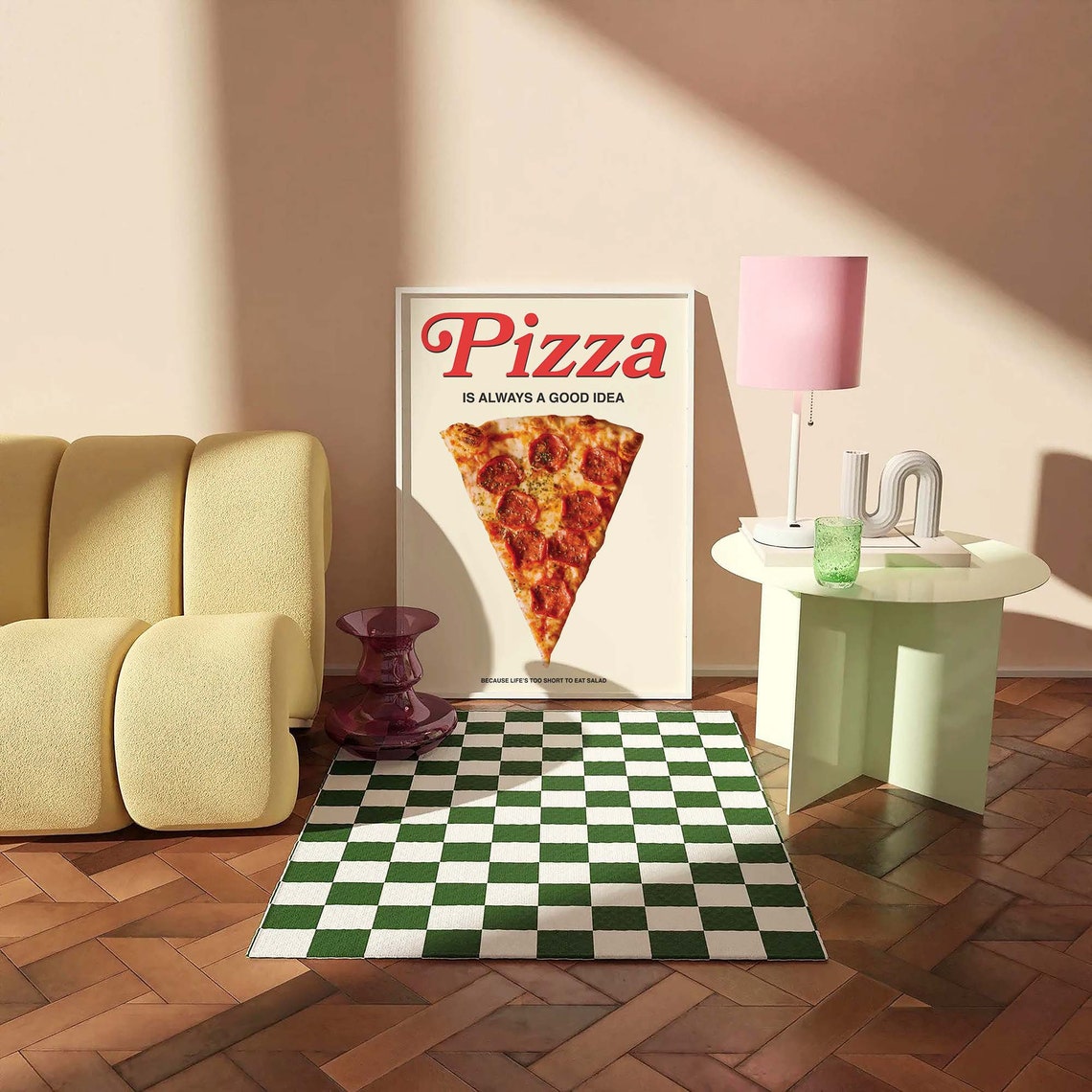 Pizza Print Art Red Kitchen Decor Retro Pizza Poster Cute Food Kitchen Art - Image 3