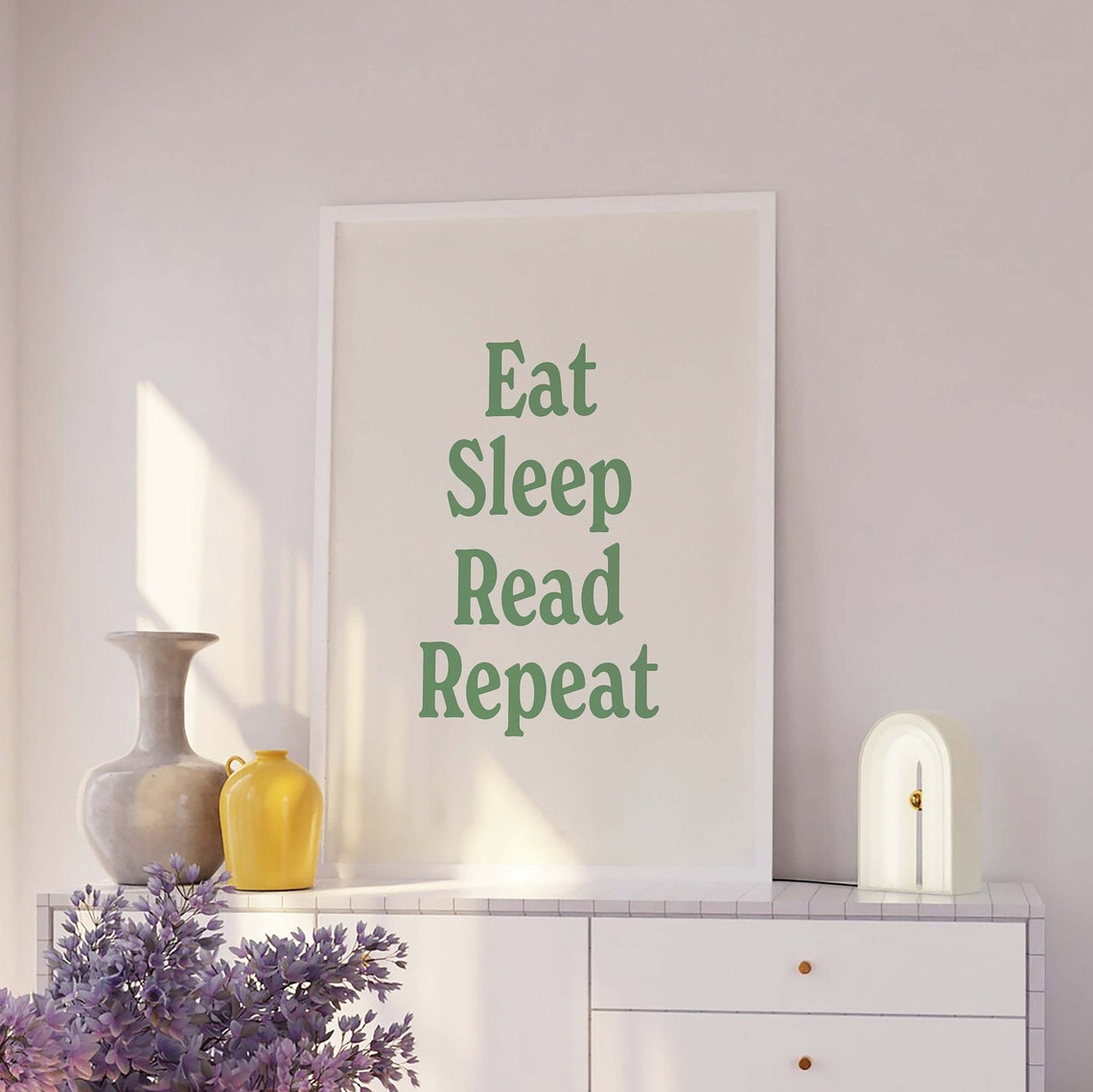 Eat Sleep Read Repeat Print Art Cute Library Decor Trendy Reading Poster Book Lover Wall Art Green Wall Art - Image 2