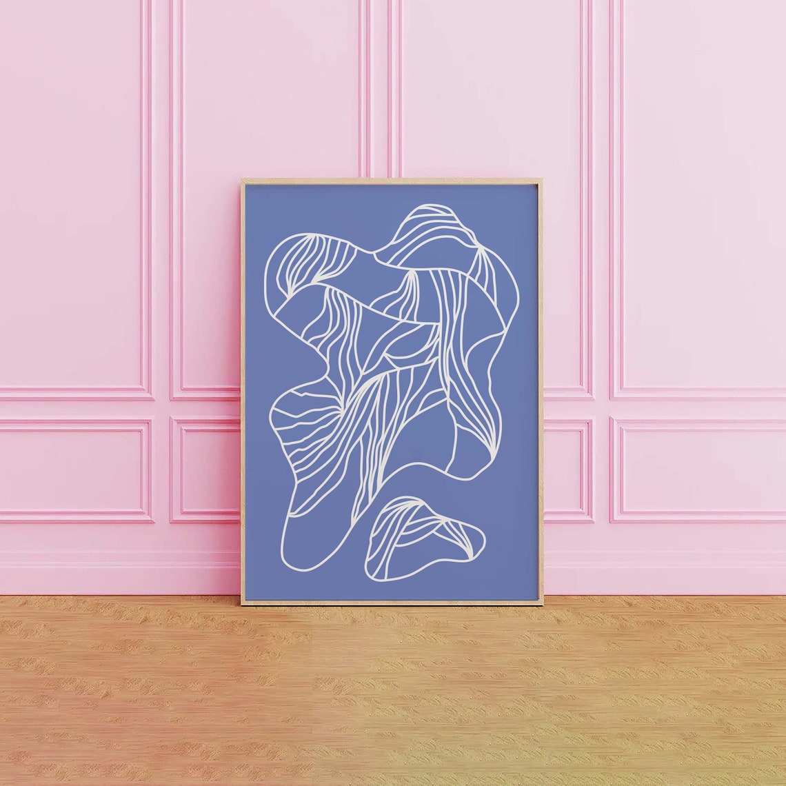 Blue White Abstract Organic Line Drawing Minimalist Poster For Home