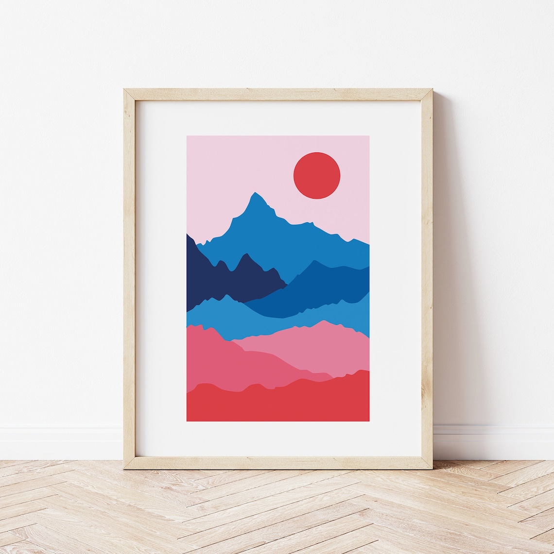 Abstract Mountain Landscape Print Art Modern Boho Desert Sun Art