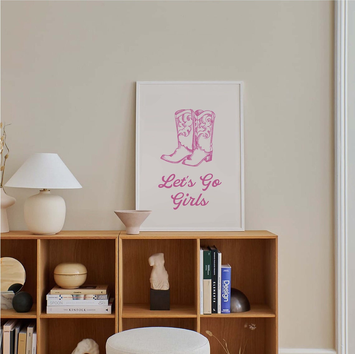 Lets Go Girls Cowboy Boots Pink Script Western Decor Art Poster - Image 4