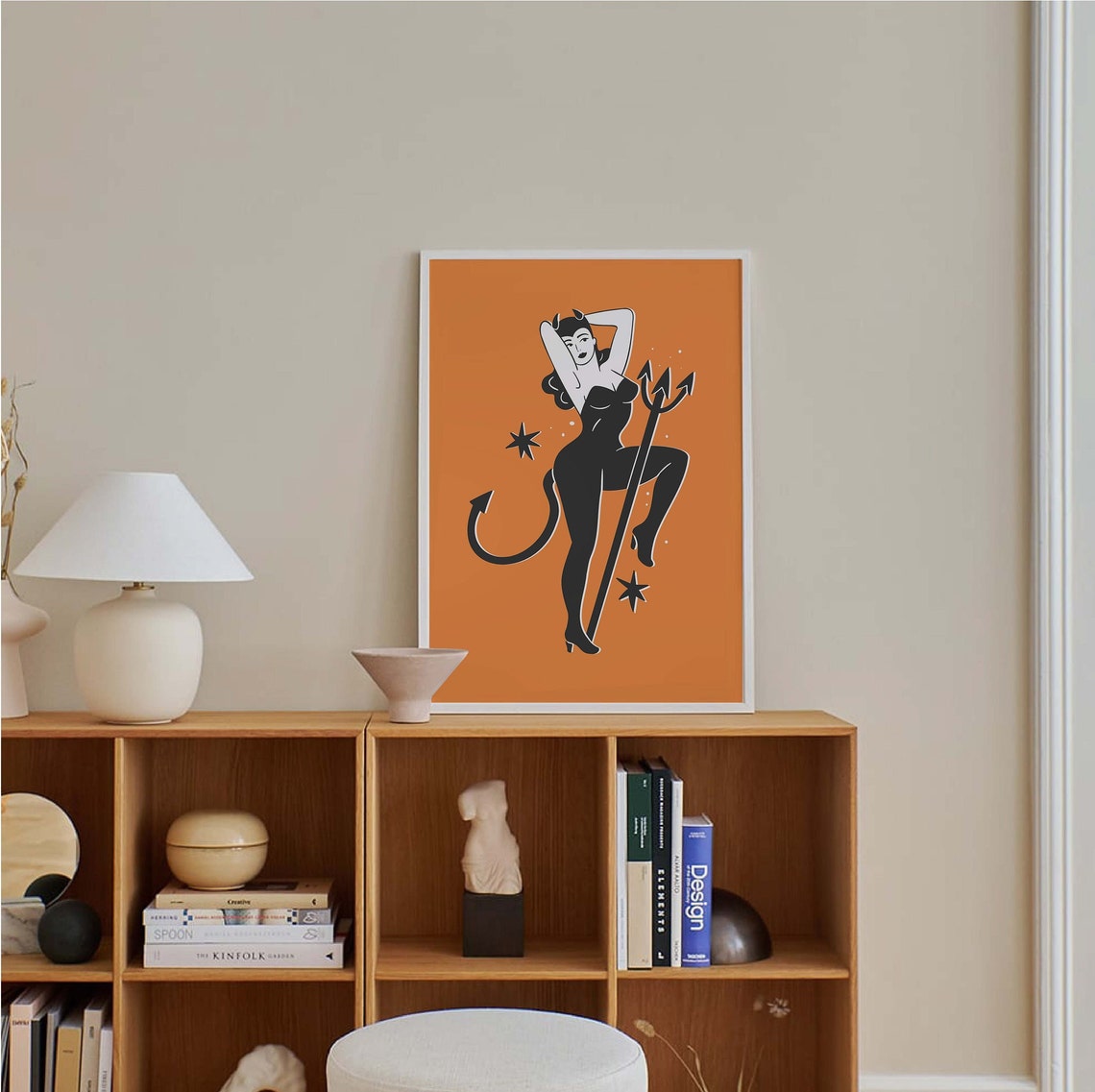 Devil Pinup Print Art Cute Orange Halloween Wall Decor Trendy Halloween Wall Art Spooky Season Poster - Image 4