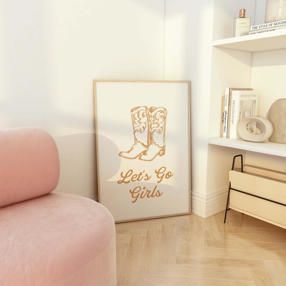 Lets Go Girls Cowboy Boots Gold Script Western Decor Art Poster - Image 2