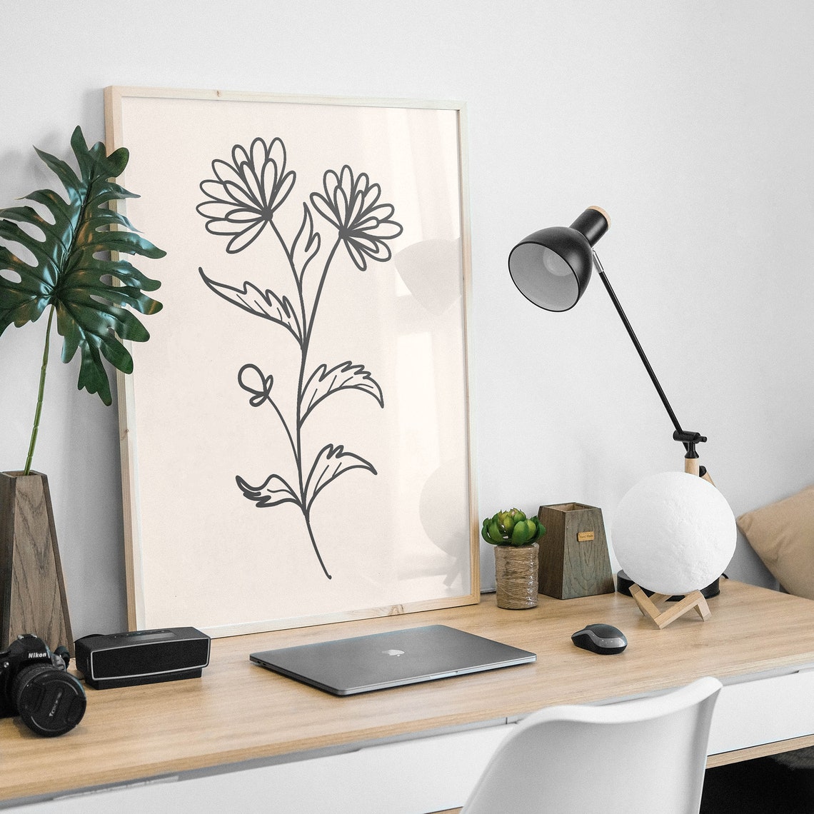 Blush Botanical Daisy Line Art Poster with Two Wildflower Blooms - Image 4