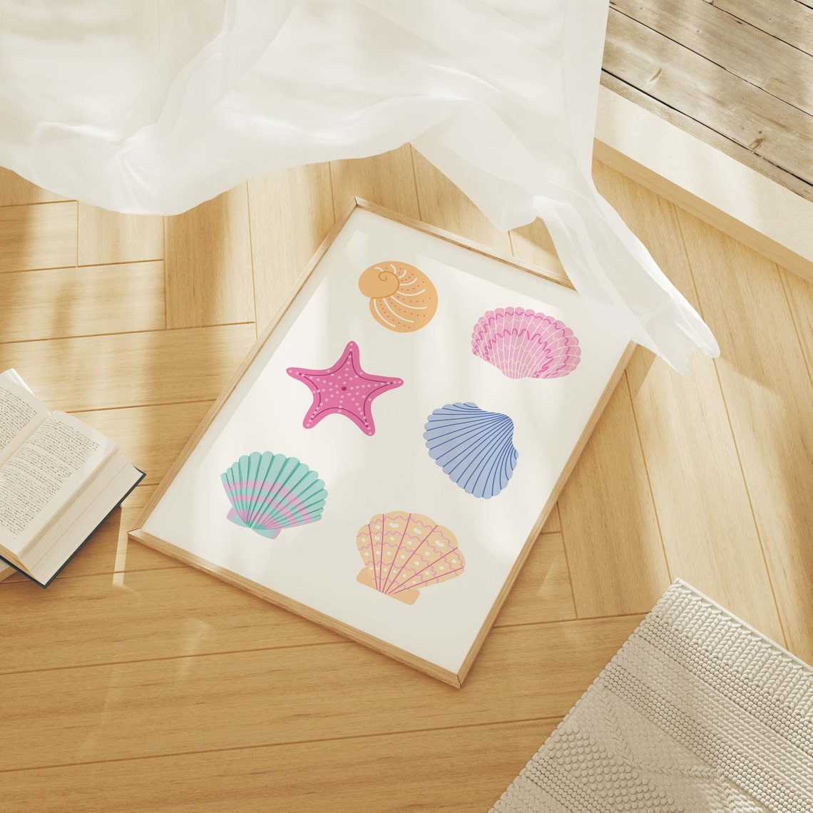 Colorful Pastel Seashells Starfish Six Shells Beach Decor Poster - Image 4