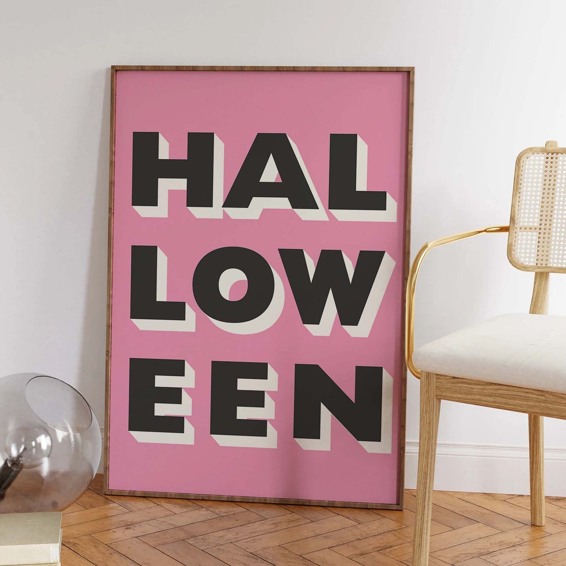 Bold Block Letter Halloween Black on Pink Typographic Poster - Image 3
