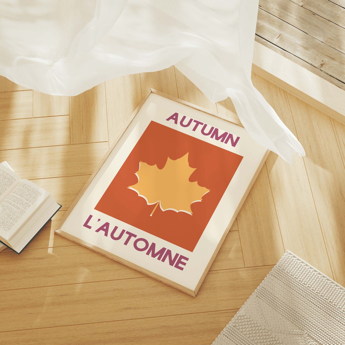 Autumn L Automne Maple Leaf Orange Bilingual French Fall Poster - Image 6
