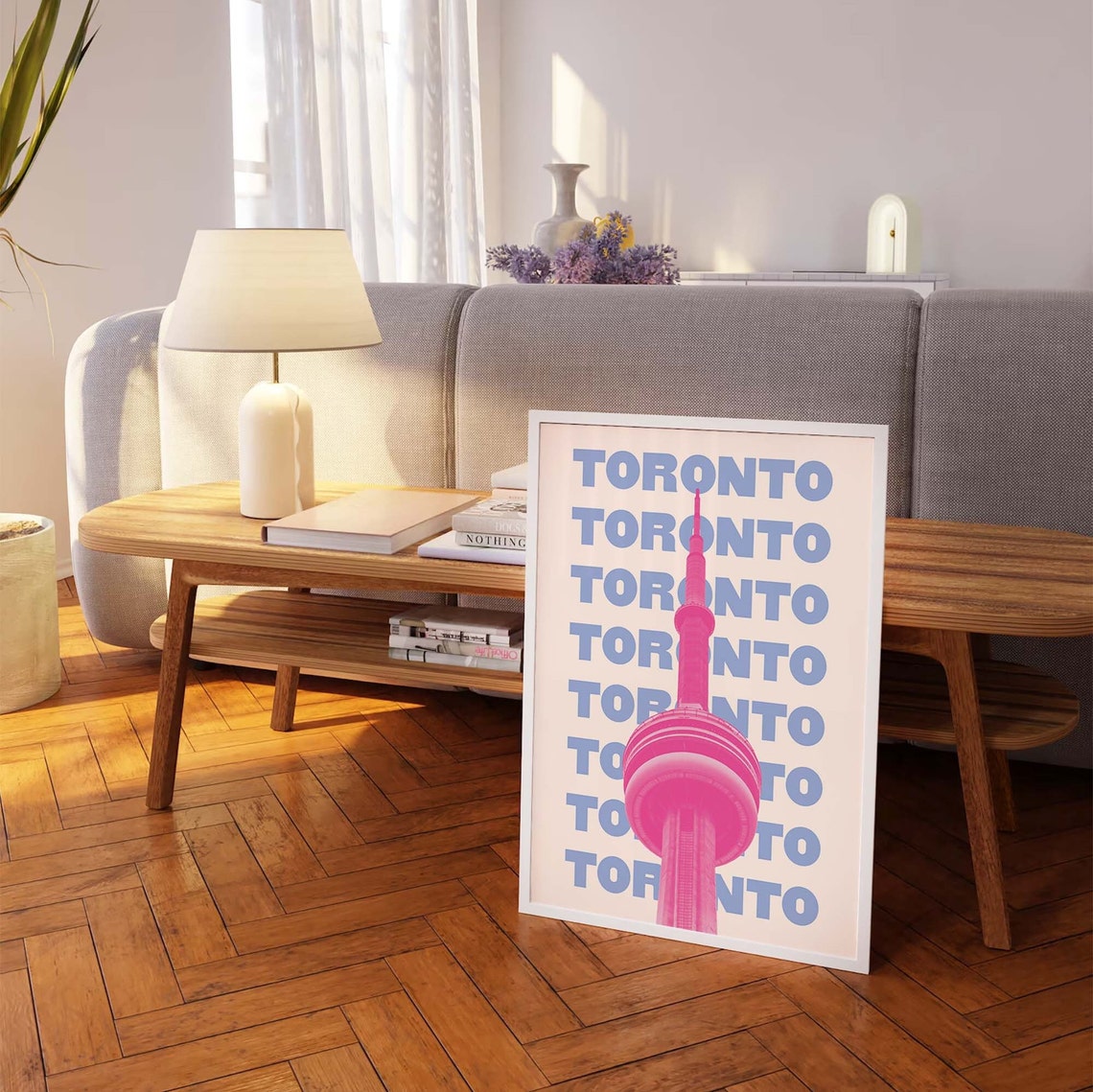 Toronto Canada CN Tower Repeat Typography Pink Blue Travel Poster - Image 3