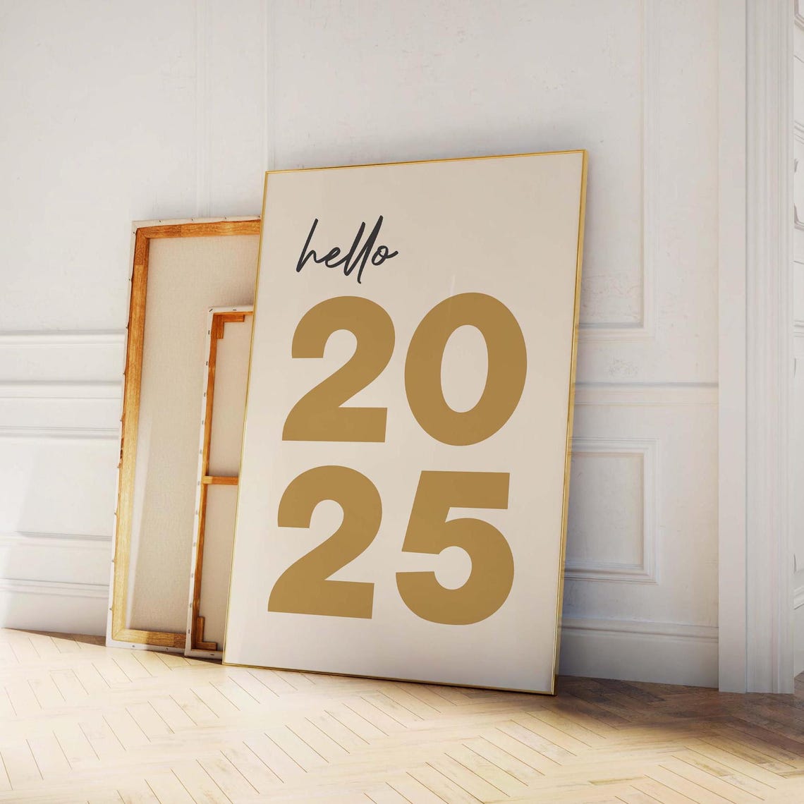 Hello 2025 Gold New Year Script Typography Celebration Poster - Image 5
