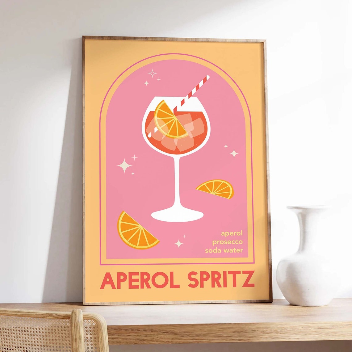 Aperol Spritz Cocktail Print Art Cute Pink Orange Aperol Cocktail Bar Art Kitchen Wall Art - Image 4