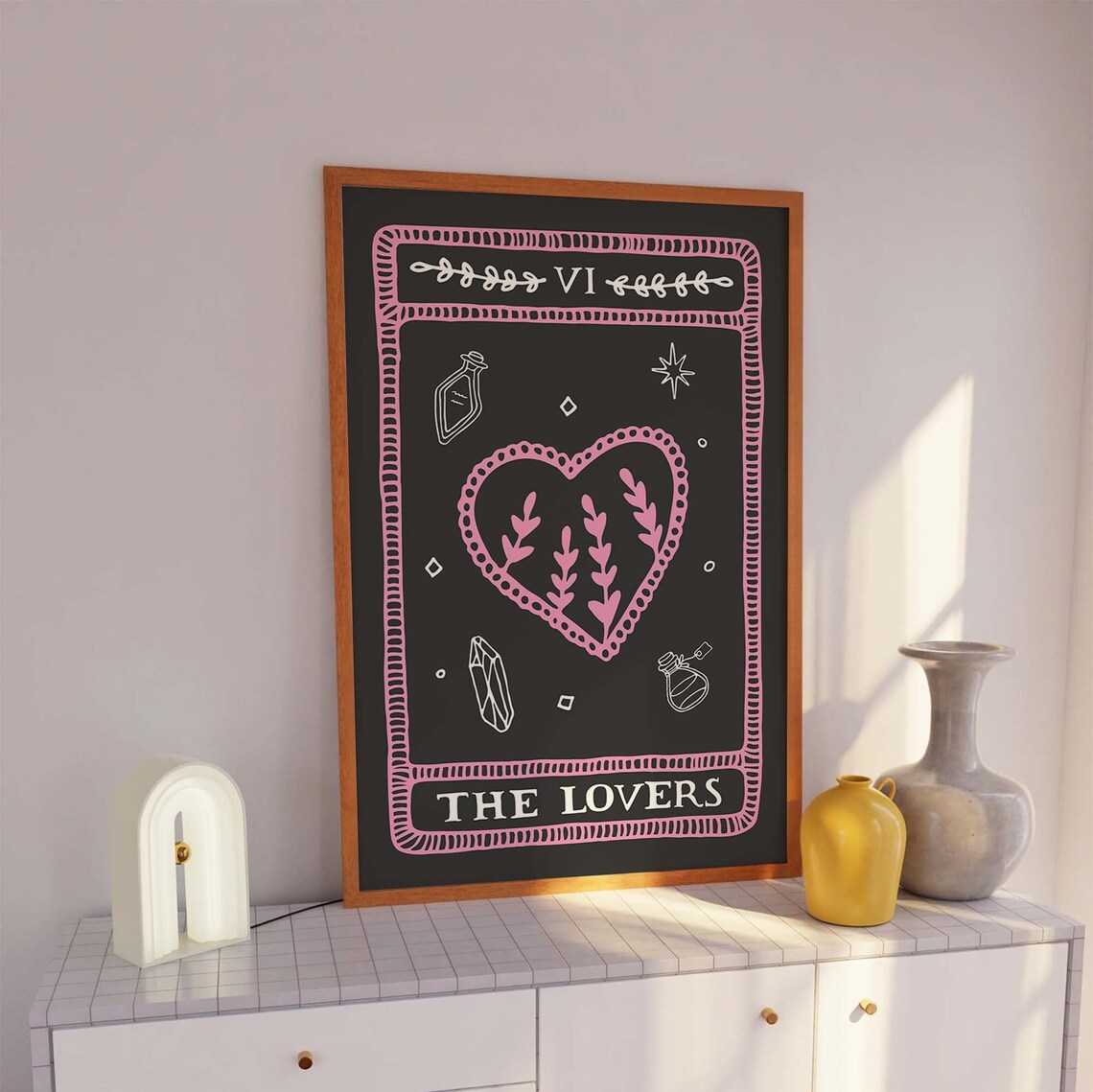 The Lovers Tarot Card Pink Heart Crystal Love Mystic Wall Art - Image 5