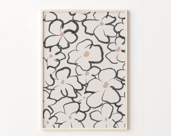 Floral Abstract Print Black Lines Boho Flowers Art Botanical Bohemian Prints