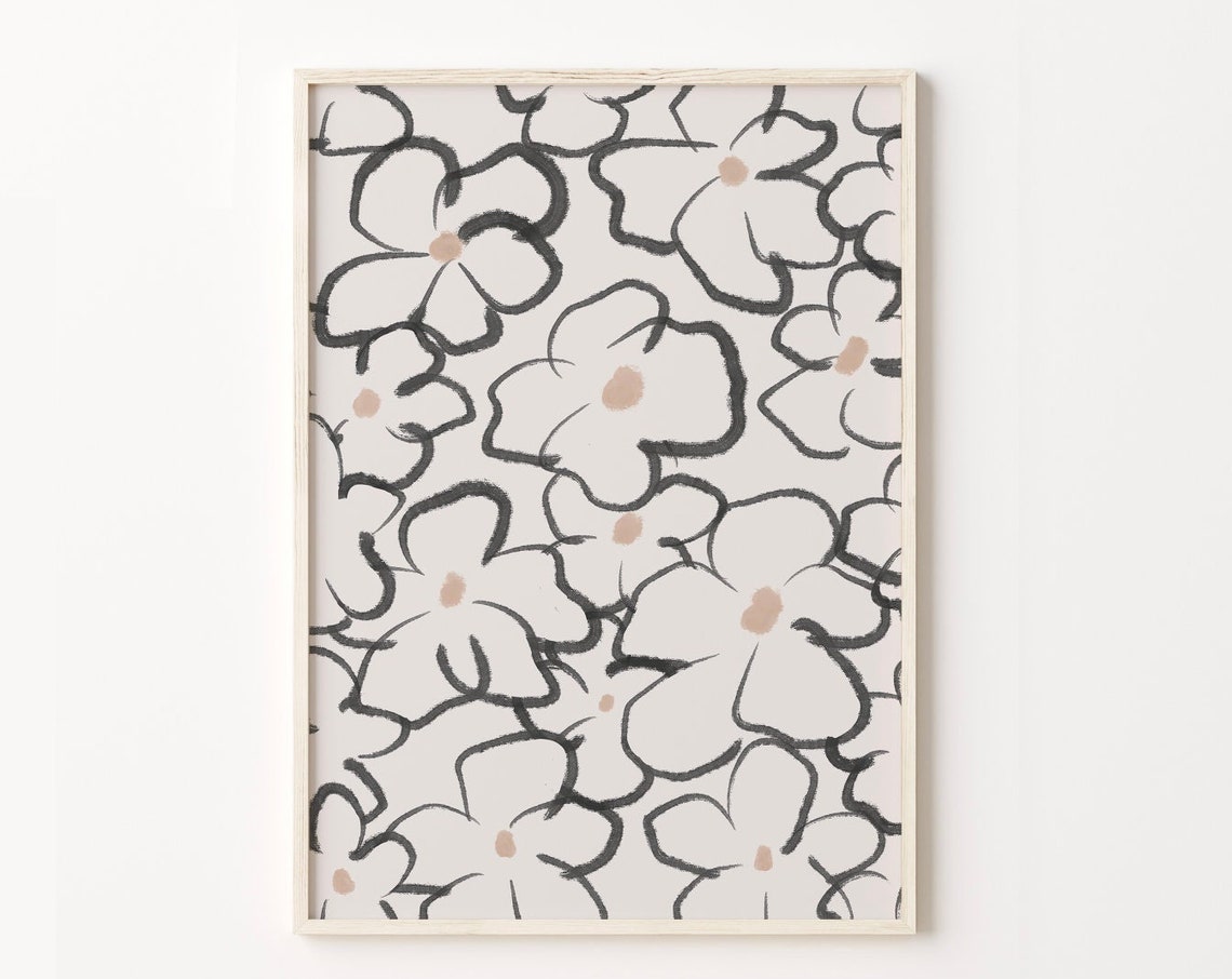 Floral Abstract Print Black Lines Boho Flowers Art Botanical Bohemian Prints