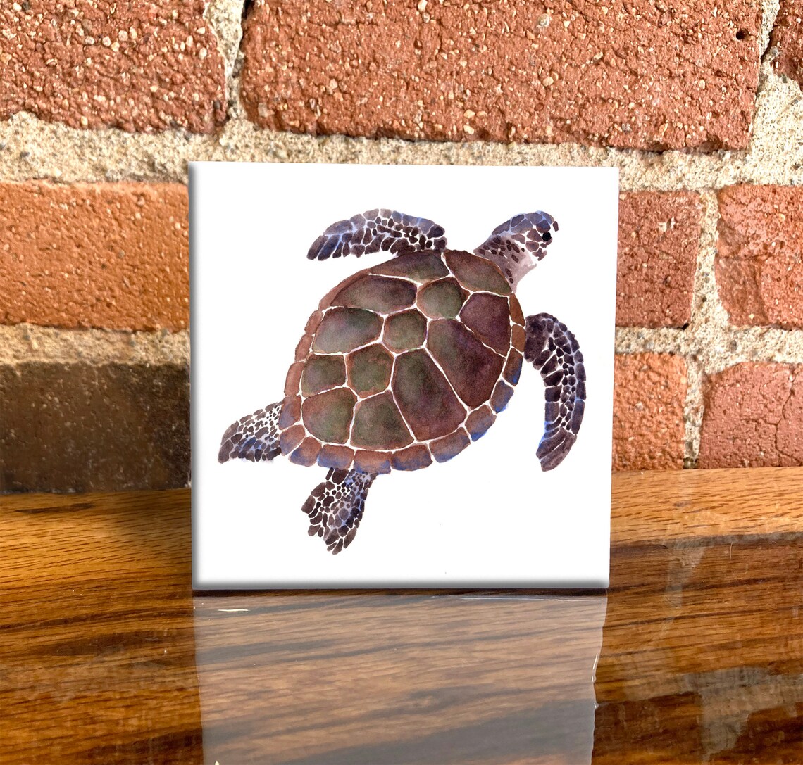 Sea Turtle Ceramic Tile, Animal Lover Art Print