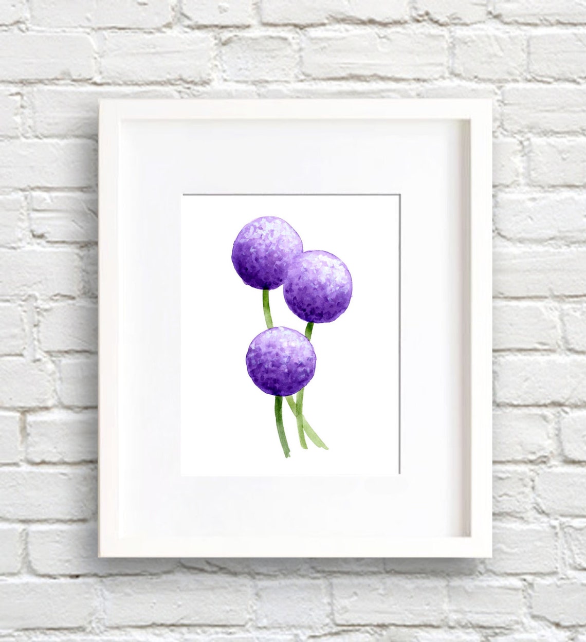 Three Purple Globe Alliums Watercolor Floral Garden Decor Poster