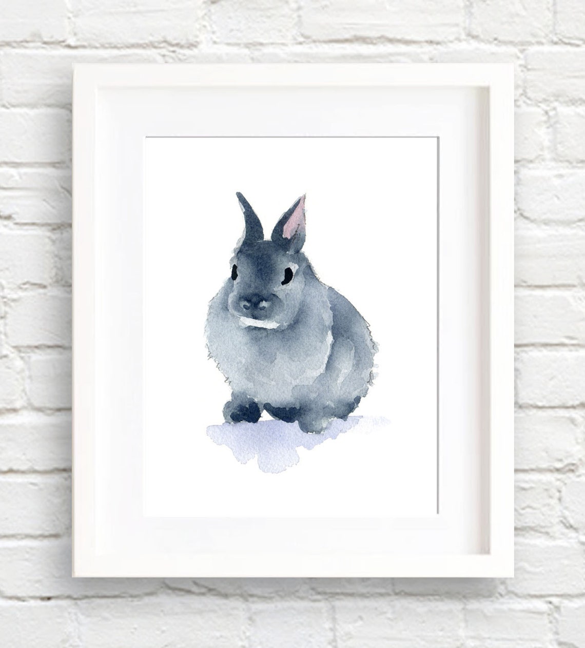 Fluffy Gray Bunny Rabbit Gazing Ahead Watercolor Nursery Poster