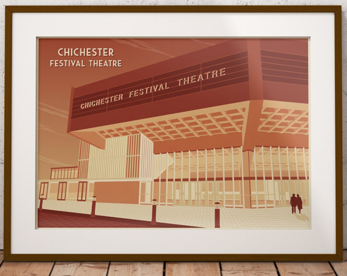 Chichester Festival Theatre Building Art Deco Retro Style Travel Poster - Image 4