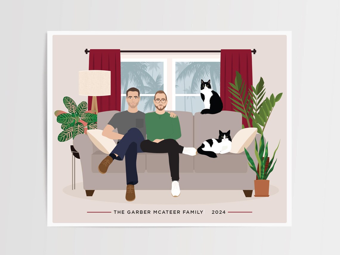 Couple Portrait Personalized Illustration Art Print