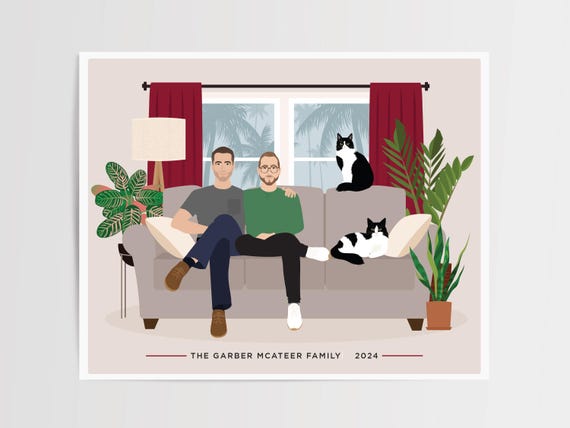 Couple Portrait Personalized Illustration Art Print