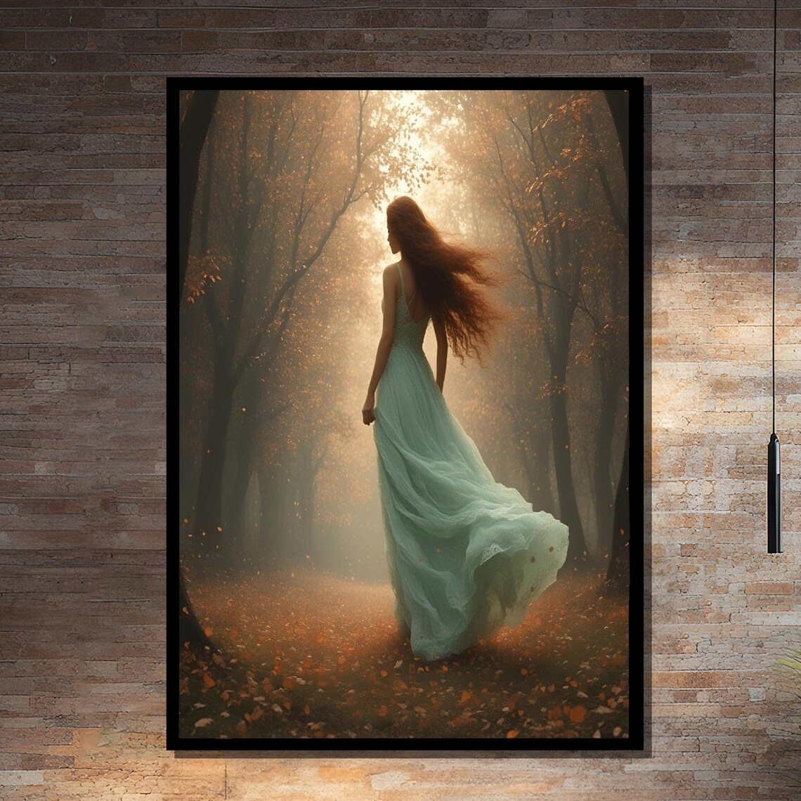 Elegant Woman Walking In Autumn Forest Art Print