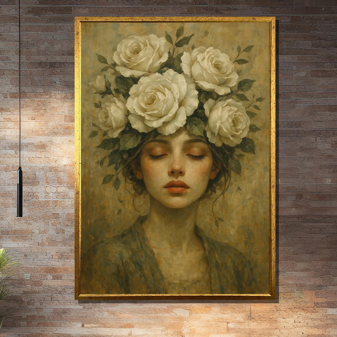 Dreamy Woman With White Roses Art Print