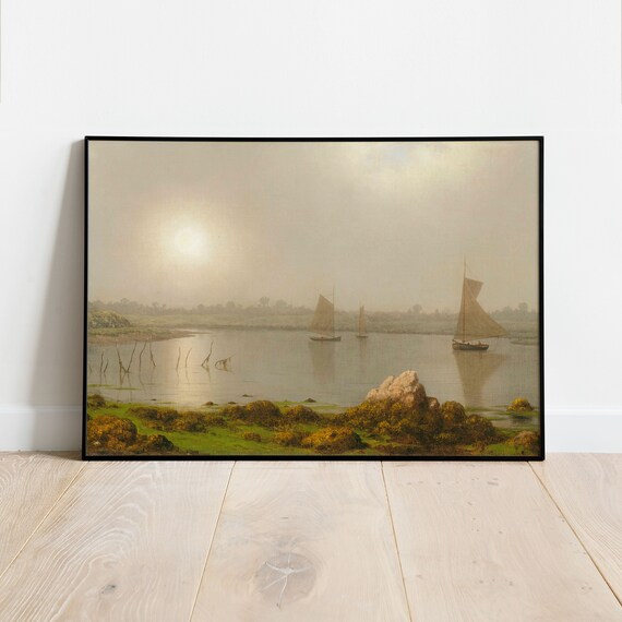 Misty Harbor Sunrise Sailboats Calm Water Soft Morning Light Seascape Poster