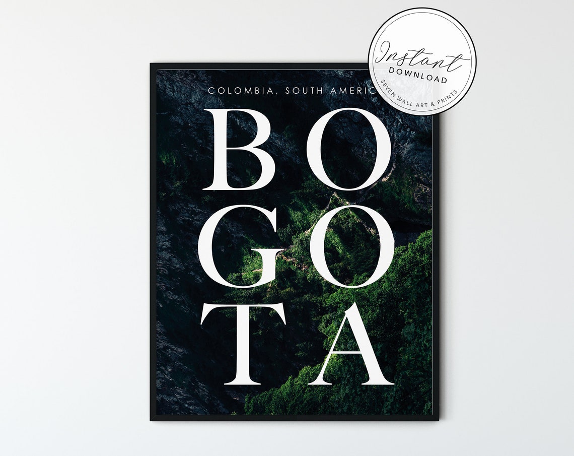 Bogota Colombia South America Bold Typography Forest Mountain Print