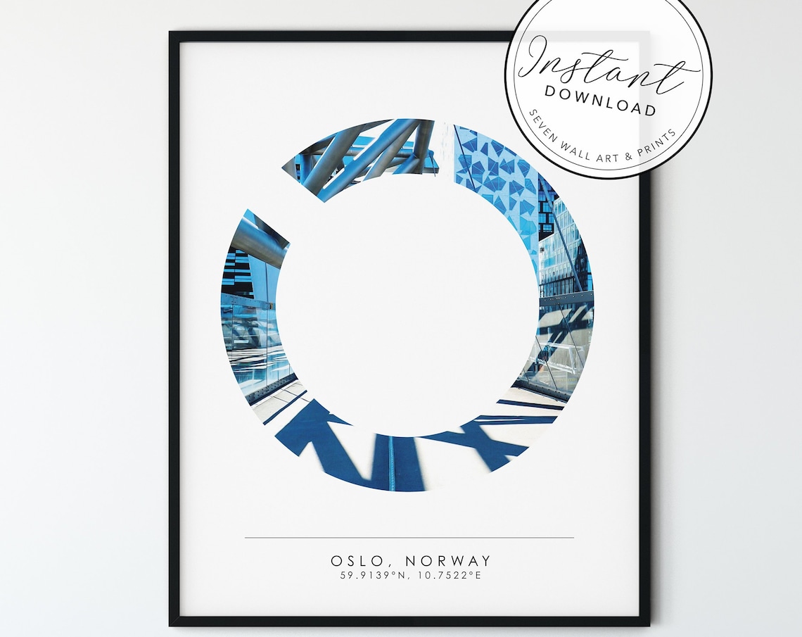 Oslo Norway Coordinates Letter Photo Skyline Minimal Travel Art Poster