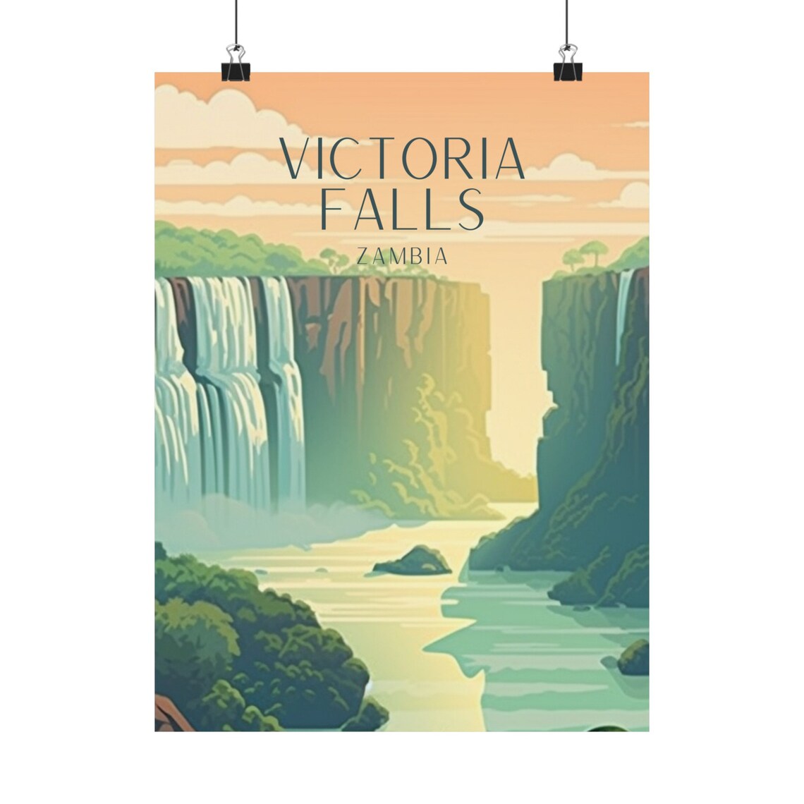 Victoria Falls Art Deco Travel Poster, Africa - Image 4
