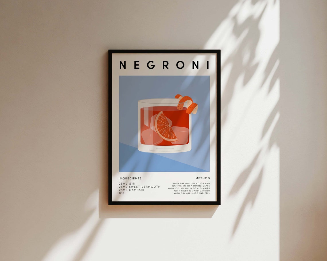 Negroni Cocktail Poster, Kitchen Bar Cart Decor - Image 2
