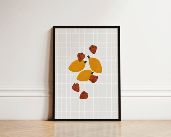 Nursery Wall Art Abstract Fruit Print Boho Nursery Decor Girls Bedroom Decor Fruit Nursery Decor Strawberries Lemons Fruit Wall Art