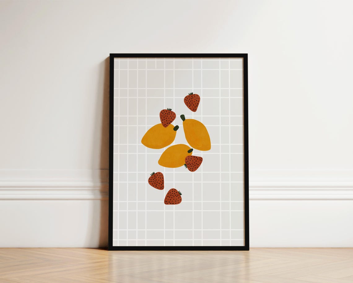 Nursery Wall Art Abstract Fruit Print Boho Nursery Decor Girls Bedroom Decor Fruit Nursery Decor Strawberries Lemons Fruit Wall Art