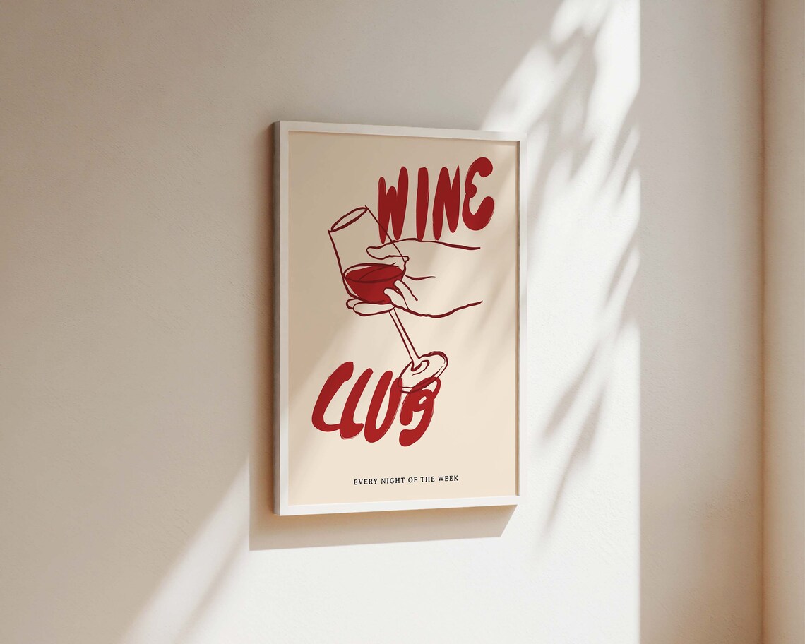 Wine Club Kitchen Print, Wine Line Art Poster - Image 2