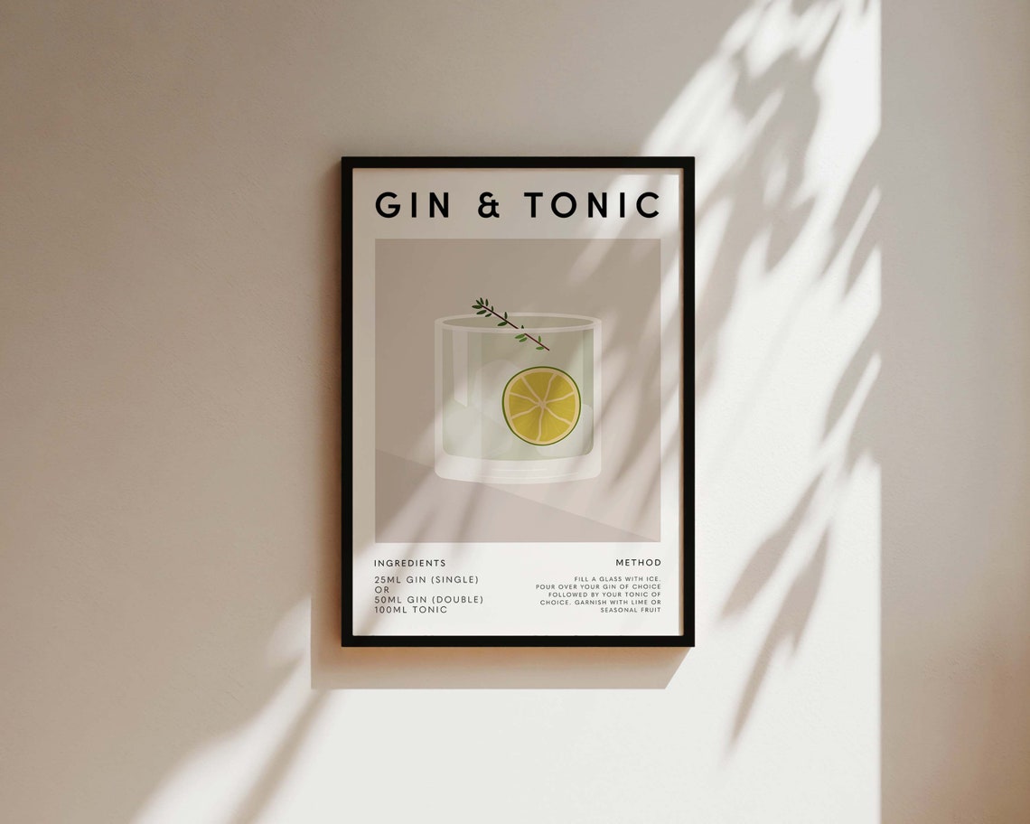Gin and Tonic Cocktail Print, Kitchen Bar Decor - Image 2