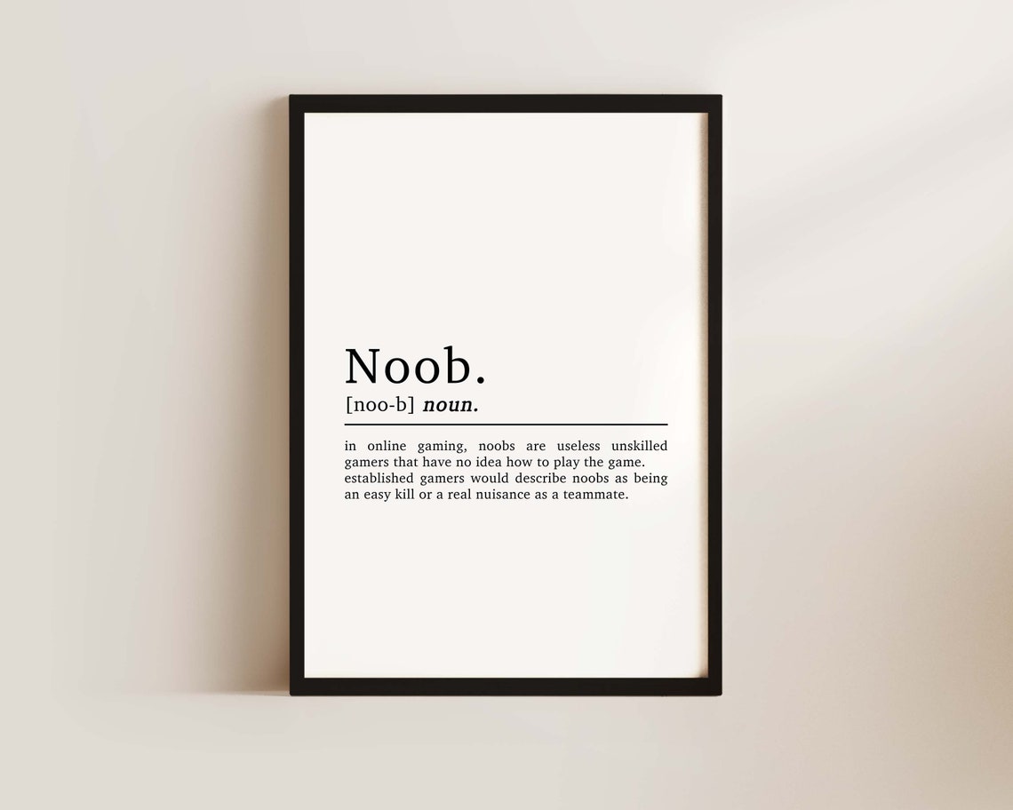 Noob Definition Gaming Poster, Games Room Decor