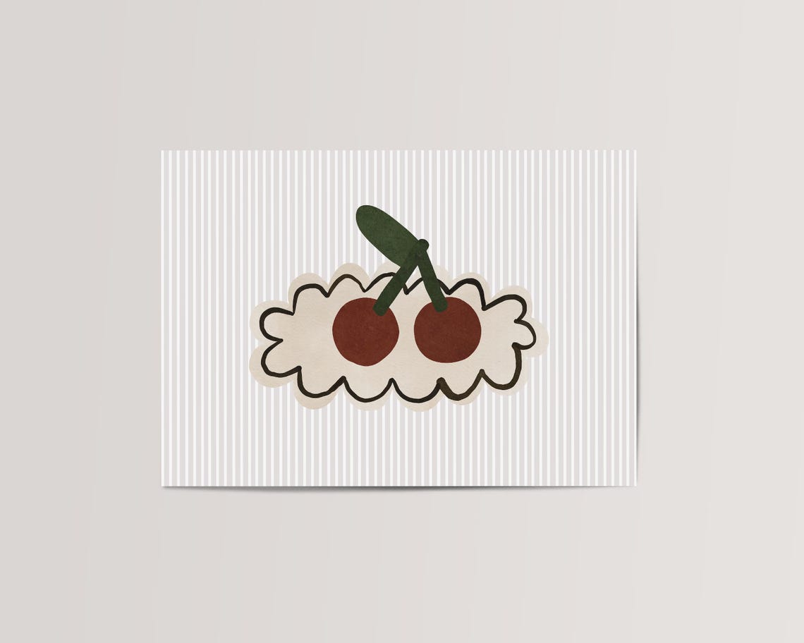 Nursery Wall Art Abstract Cherries Print Boho Nursery Decor Cherry Art Bedroom Decor Landscape Nursery Prints Horizontal Nursery Decor - Image 2
