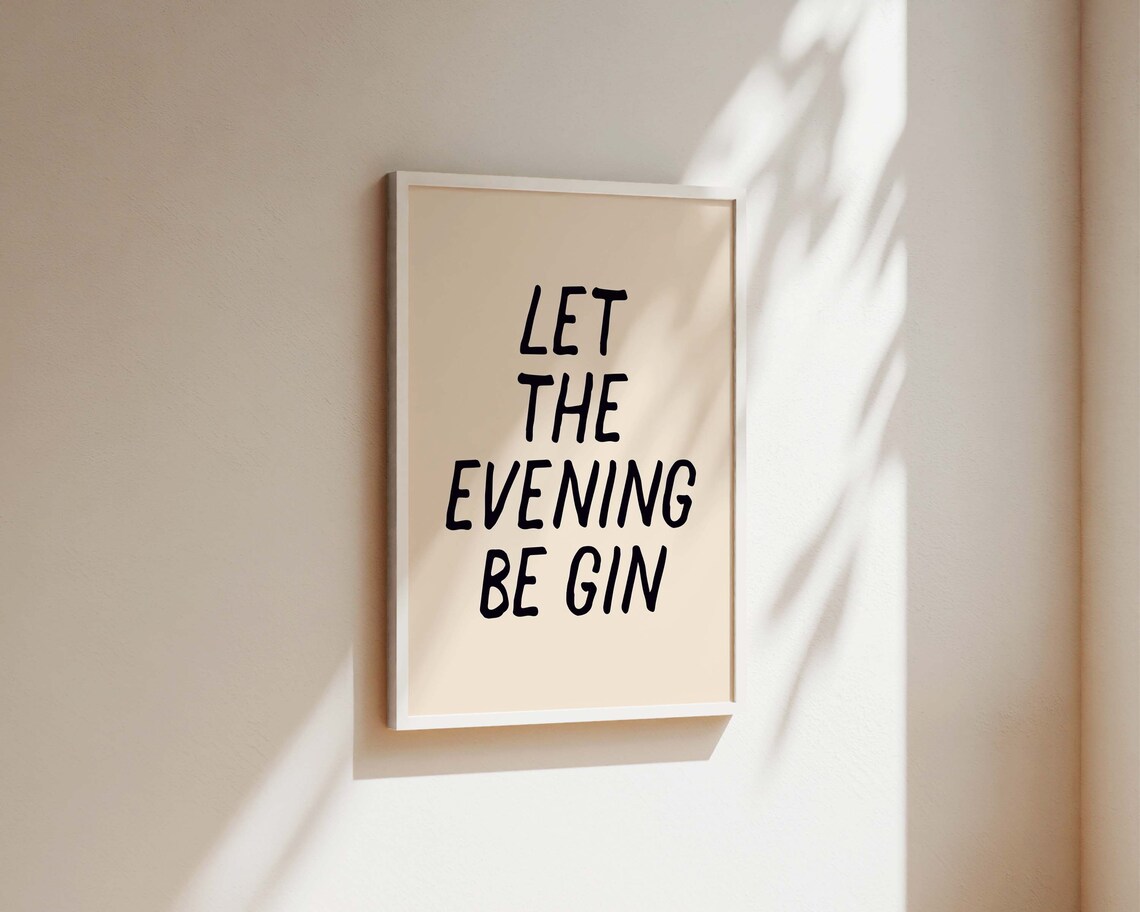 Let The Evening Be Gin Funny Gin Lovers Quote Handwritten Poster - Image 2